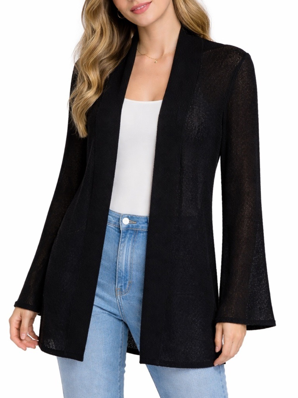 Ralph Lauren Linen Open Knit Shawl Collar Long Line Cardigan Black size large